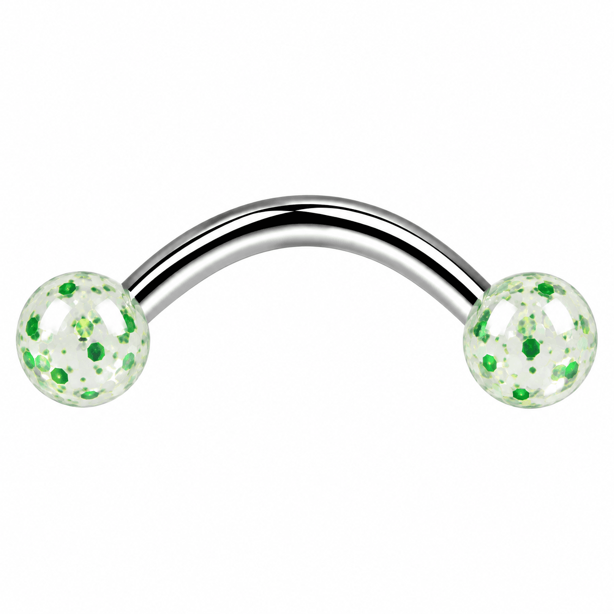 Clear Green Glitter Snake Eyes Curved Barbell