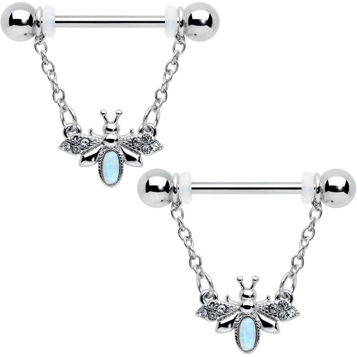Silver Bee Dangle Nipple Rings 🐝✨
