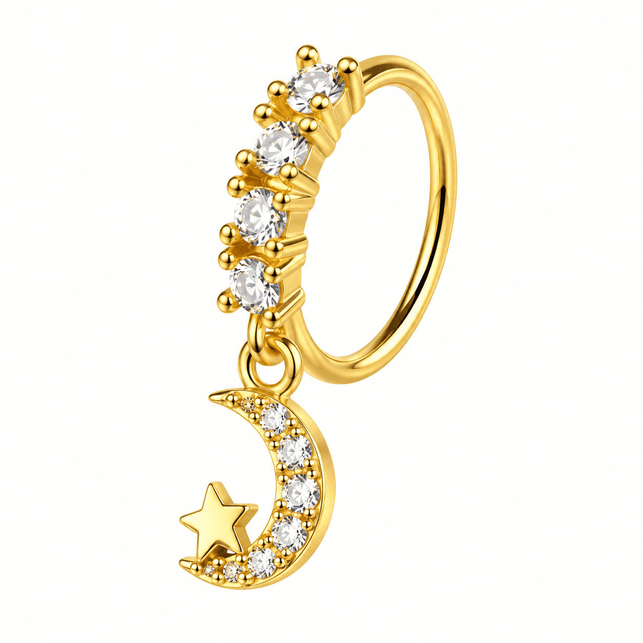 Gold Crystal Moon & Star Nose Hoop