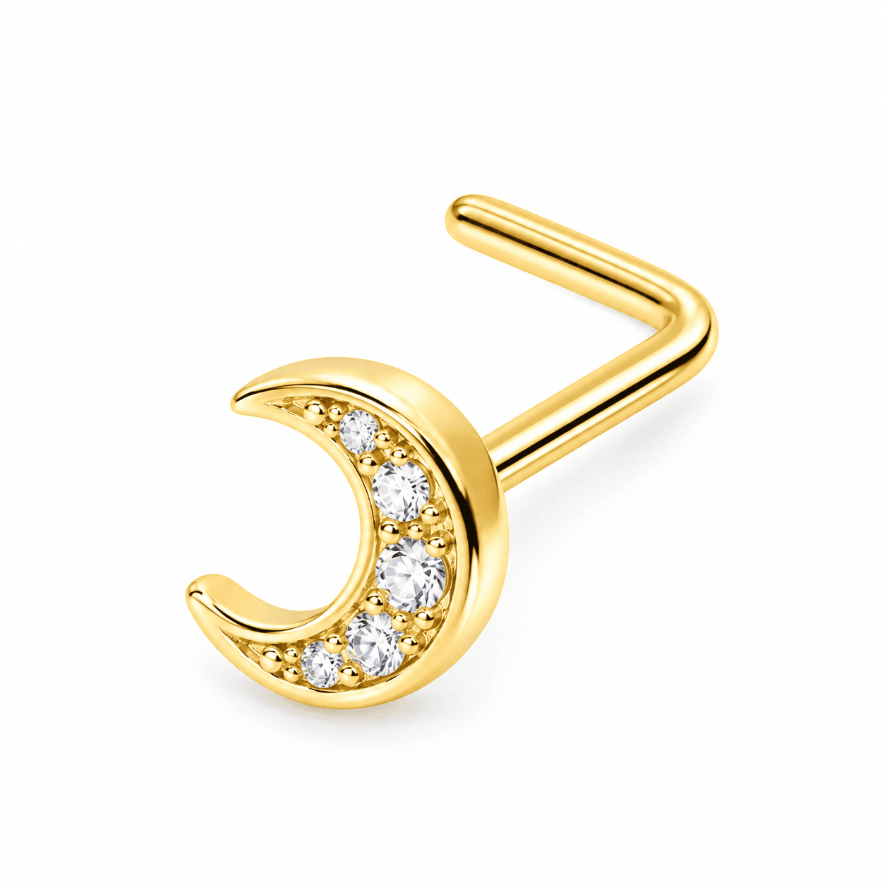 Gold Crystal Moon L-Shape Nose Stud