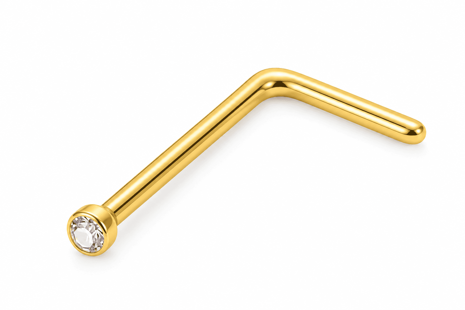 Gold 1.5mm Crystal L-Shaped Nose Stud