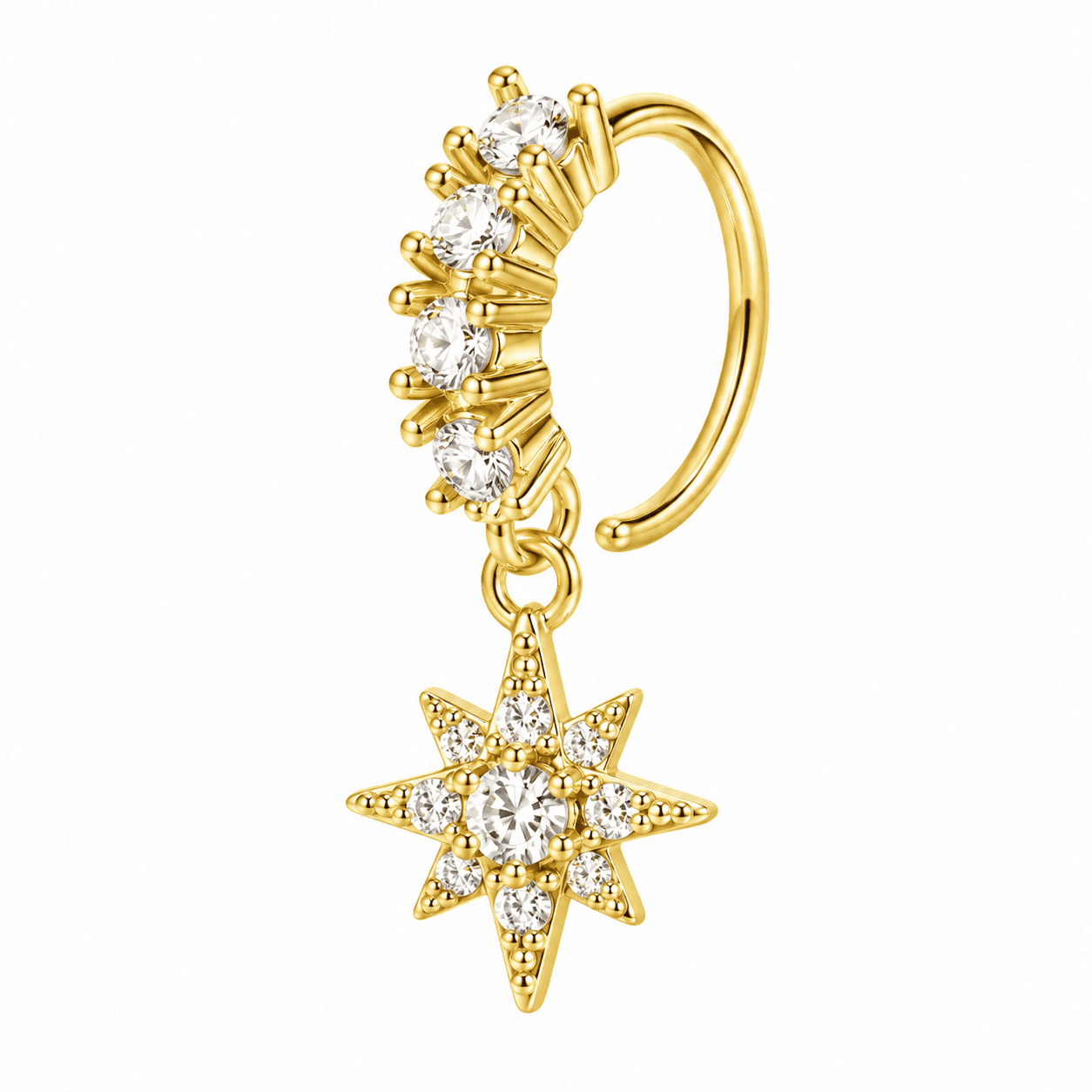 Gold Crystal Starburst Dangle Nose Hoop