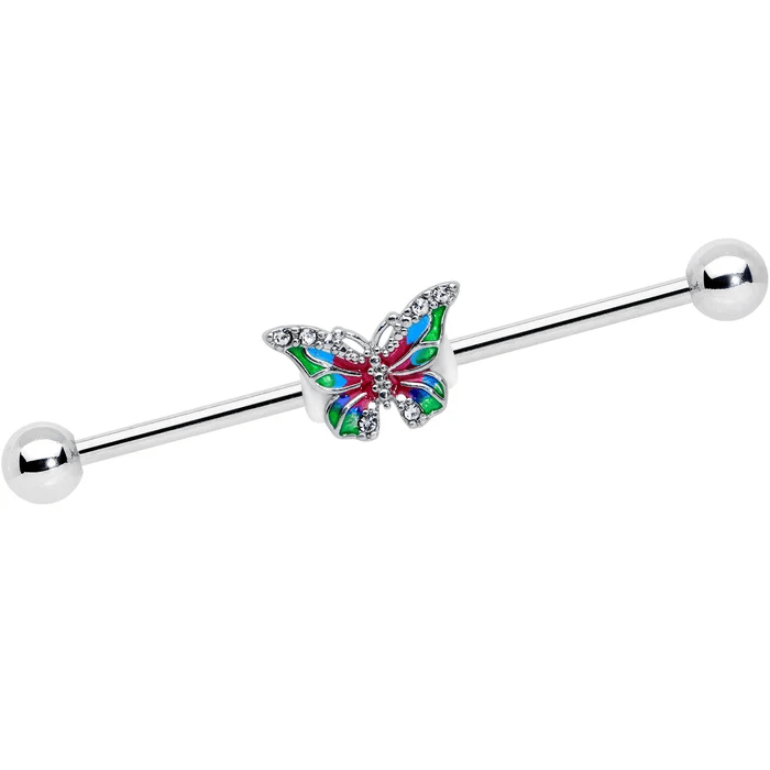 Rainbow Butterfly Industrial Barbell π¦β¨