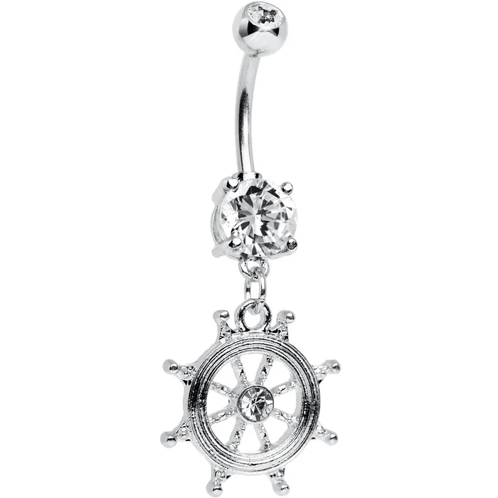 Silver Ship Wheel Dangle Belly Ring ββ¨
