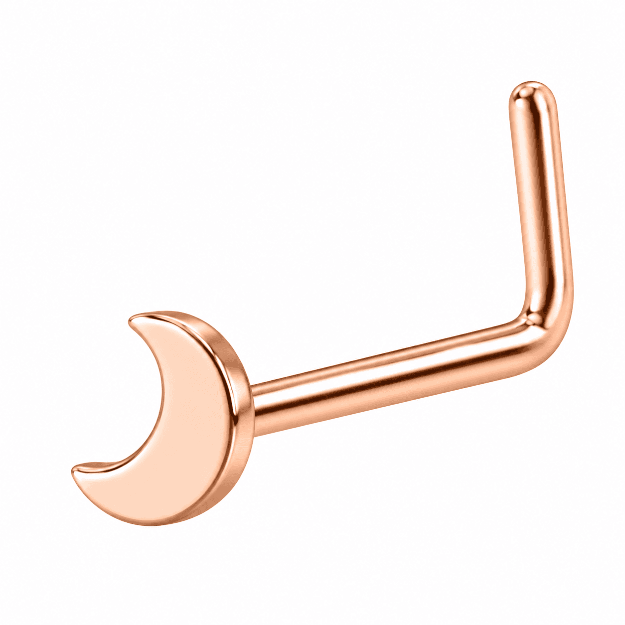 Rose Gold Crescent Moon L-Shaped Nose Stud