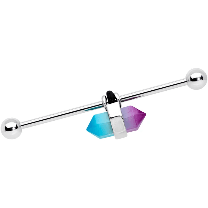 Blue & Purple Crystal Industrial Barbell πβ¨