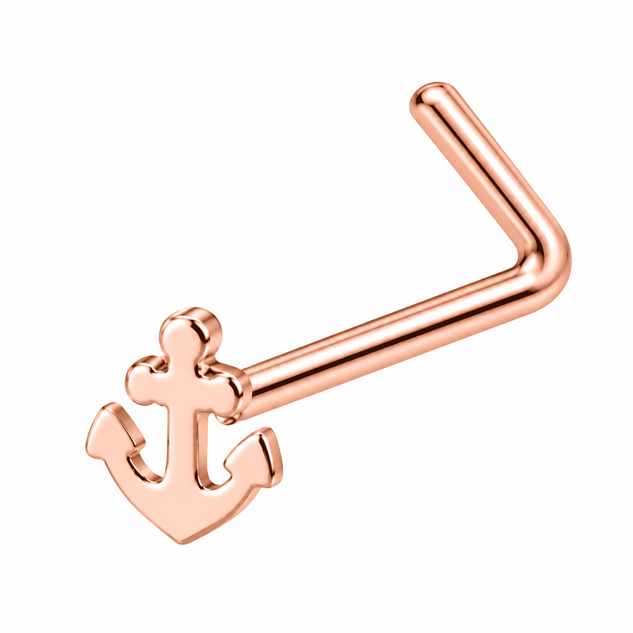 Rose Gold Anchor L-Shaped Nose Stud