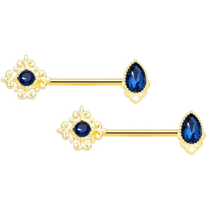 Gold Royal Blue Gem Nipple Rings 💙✨