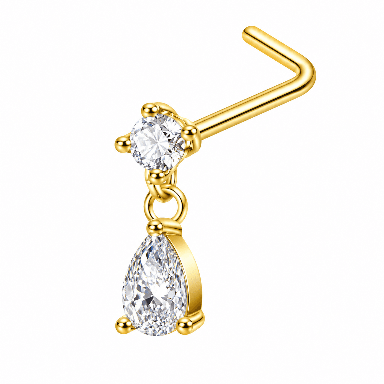 Gold Crystal Teardrop Dangle Nose Stud