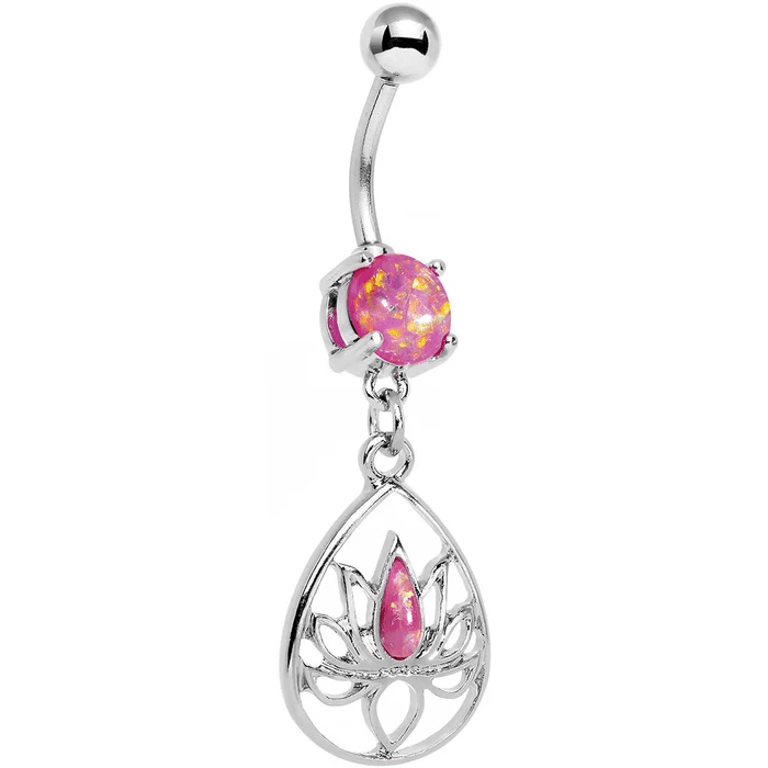 Pink Opal Lotus Dangle Belly Ring πͺ·π©·