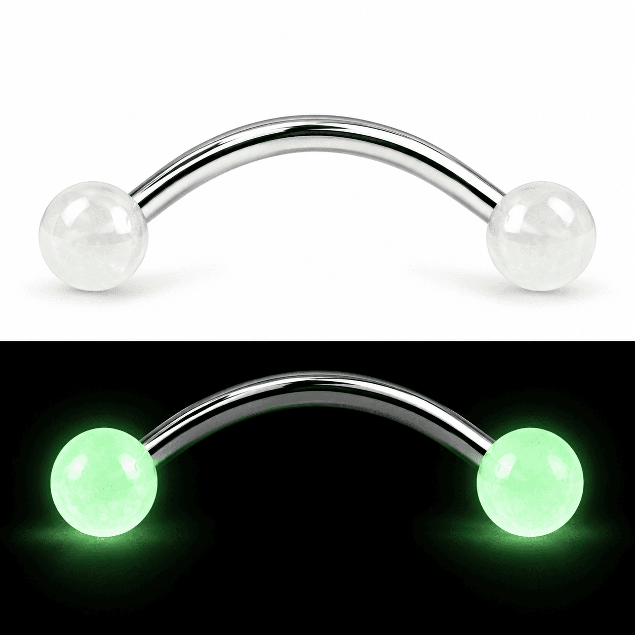 Clear Glow in the Dark Snake Eyes Curved Barbell