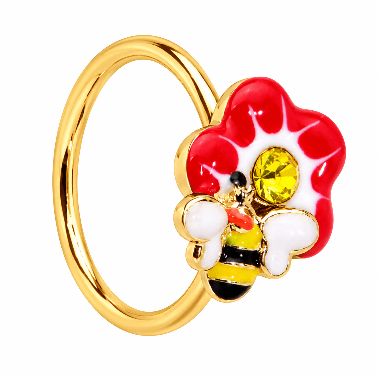 Gold Bee & Flower Nose Hoop 🐝🌸