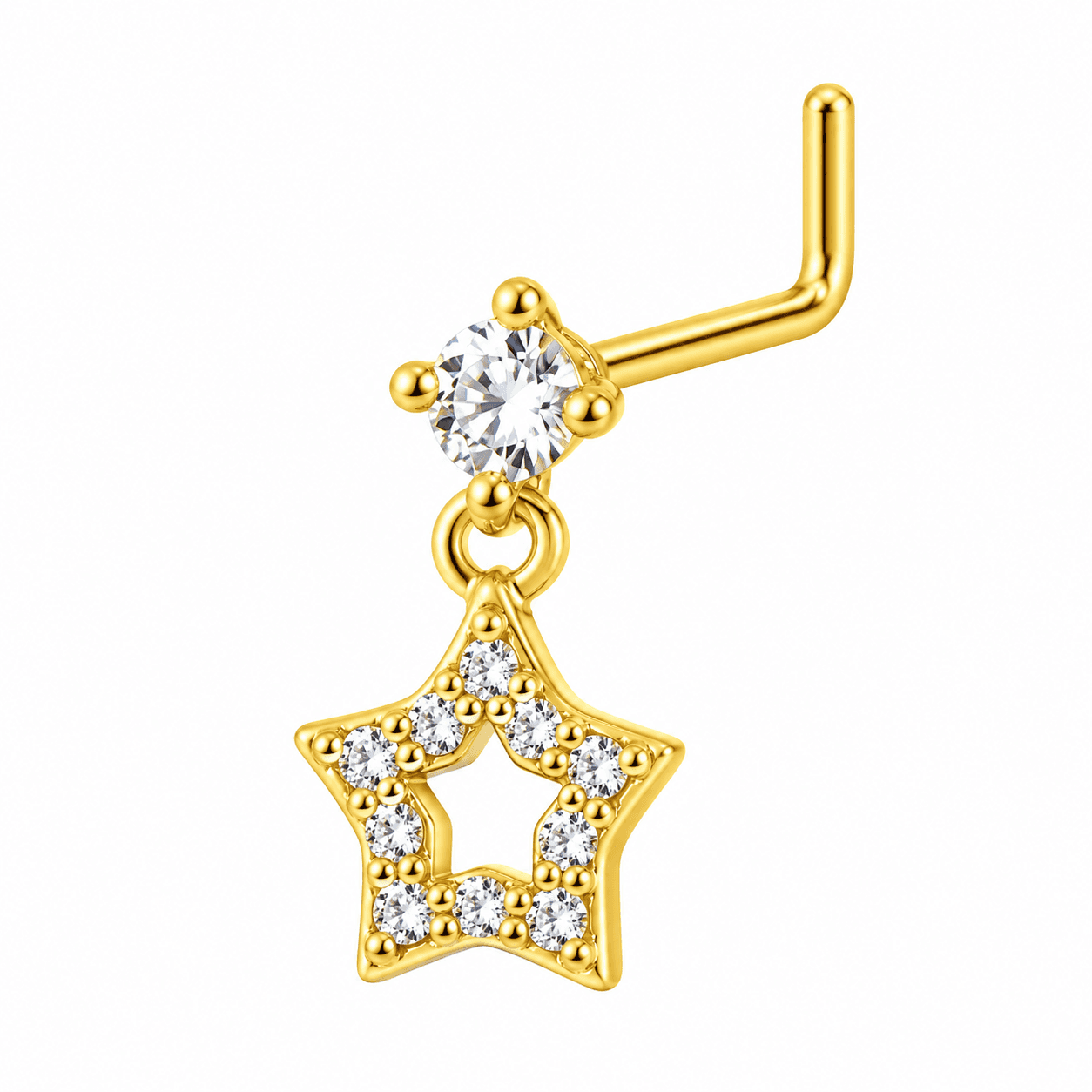 Gold Crystal Dangle Star Nose Stud