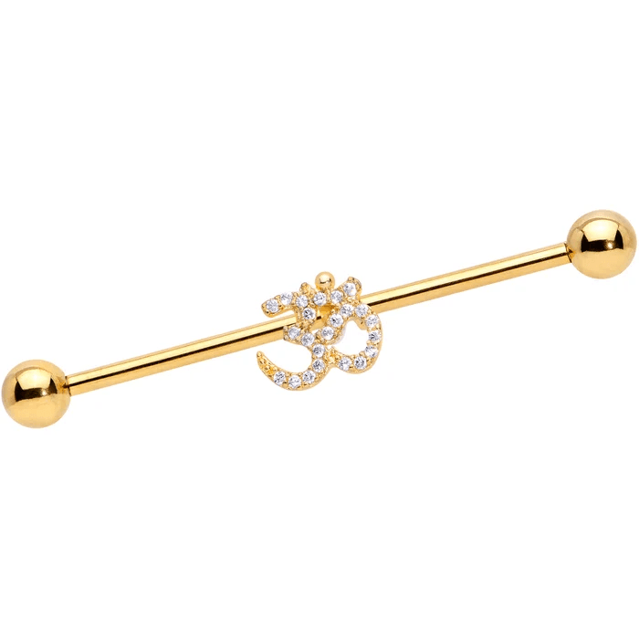 Gold Crystal Om Industrial Barbell β¨