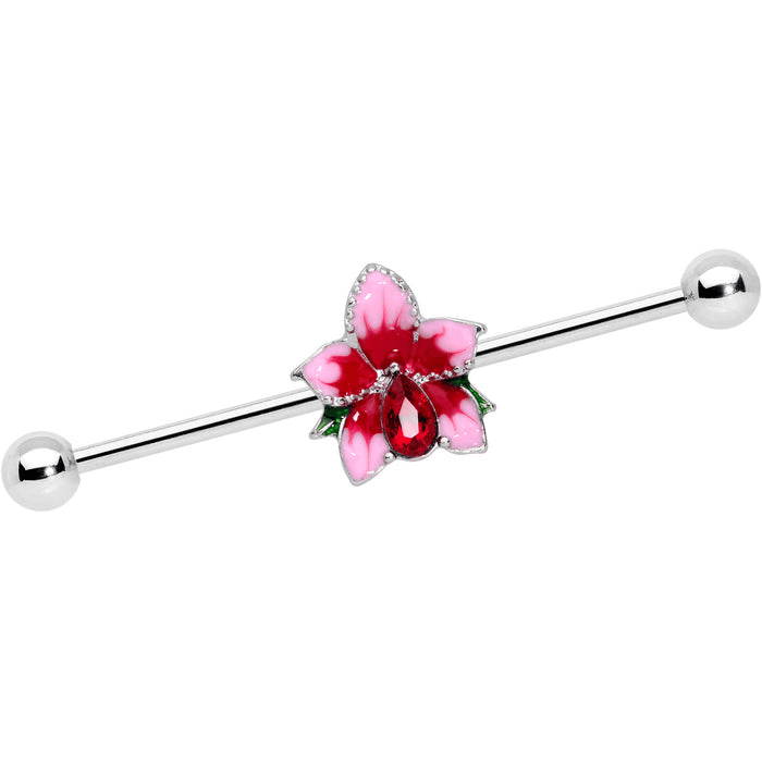 Pink Crystal Flower Industrial Barbell πΊβ¨