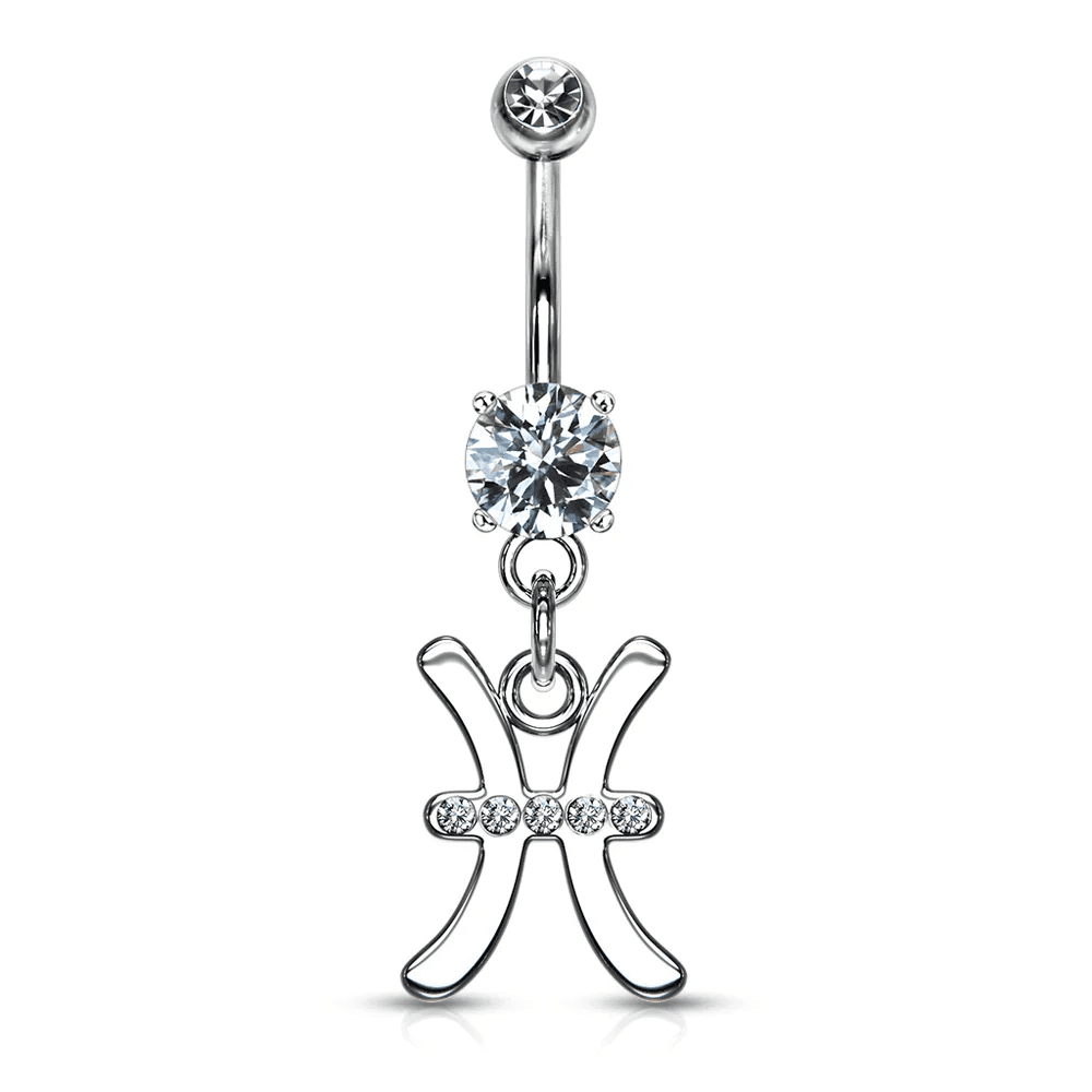 Silver Pisces Zodiac Dangle Belly Ring ββ¨
