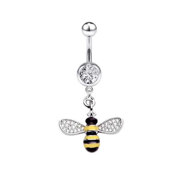 Silver Crystal Bee Dangle Belly Ring