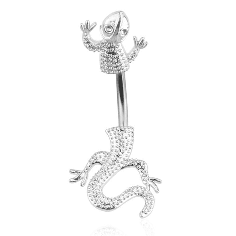 Silver Crystal Lizard Belly Ring π¦β¨