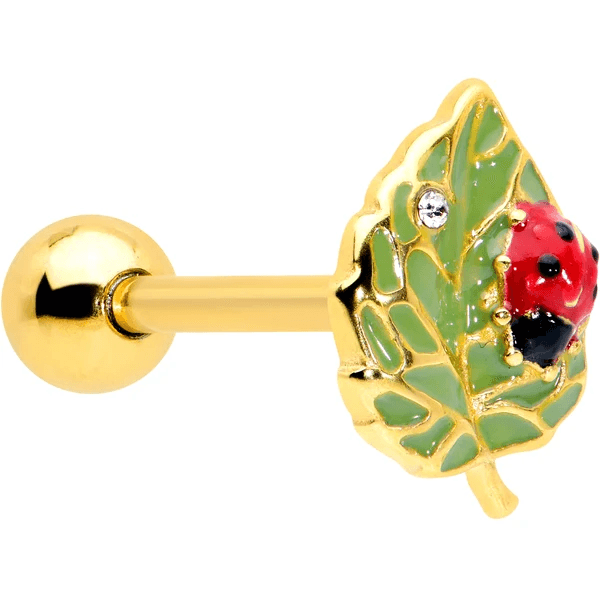 Gold Ladybug & Leaf Barbell