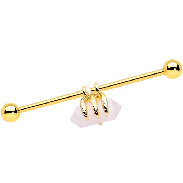 Gold Rose Quartz Claw Industrial Barbell πβ¨