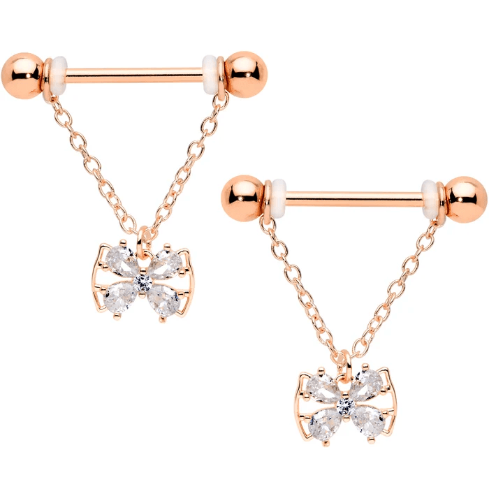 Rose Gold Butterfly Dangle Nipple Rings 🦋✨