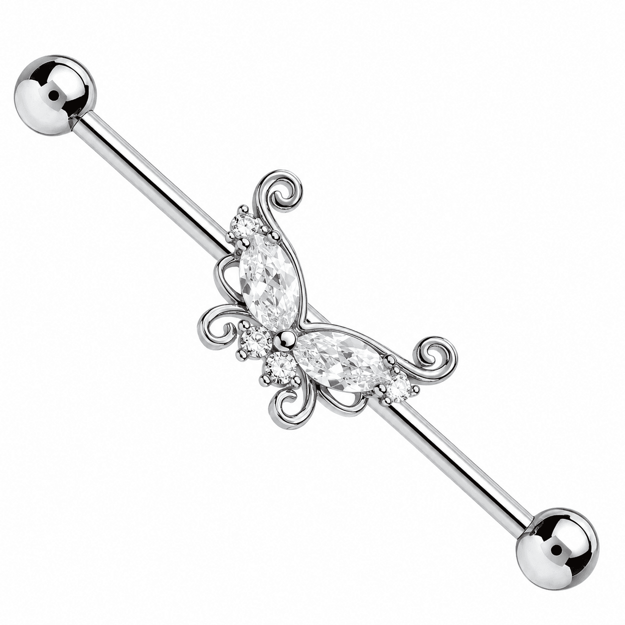 Silver Crystal Butterfly Industrial Barbell π¦β¨