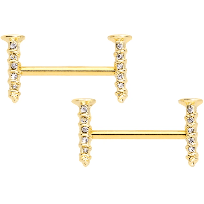 Gold Crystal Screw Nipple Rings ✨