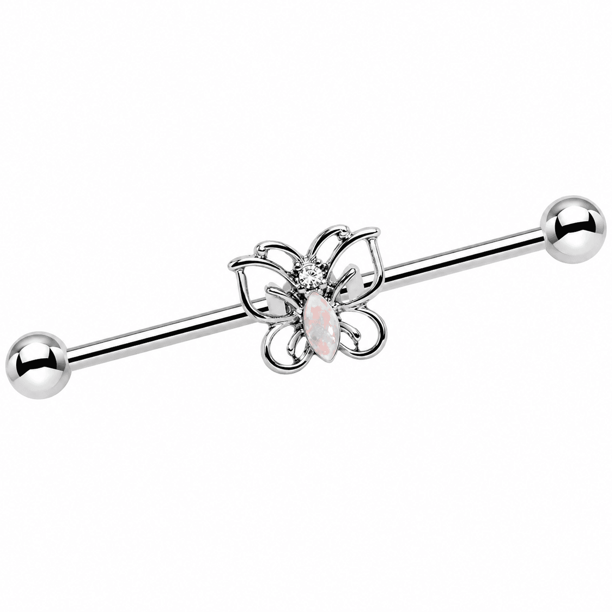 Silver Opal Butterfly Industrial Barbell π¦β¨
