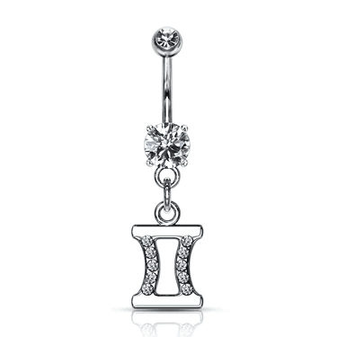 Silver Gemini Zodiac Dangle Belly Ring ββ¨