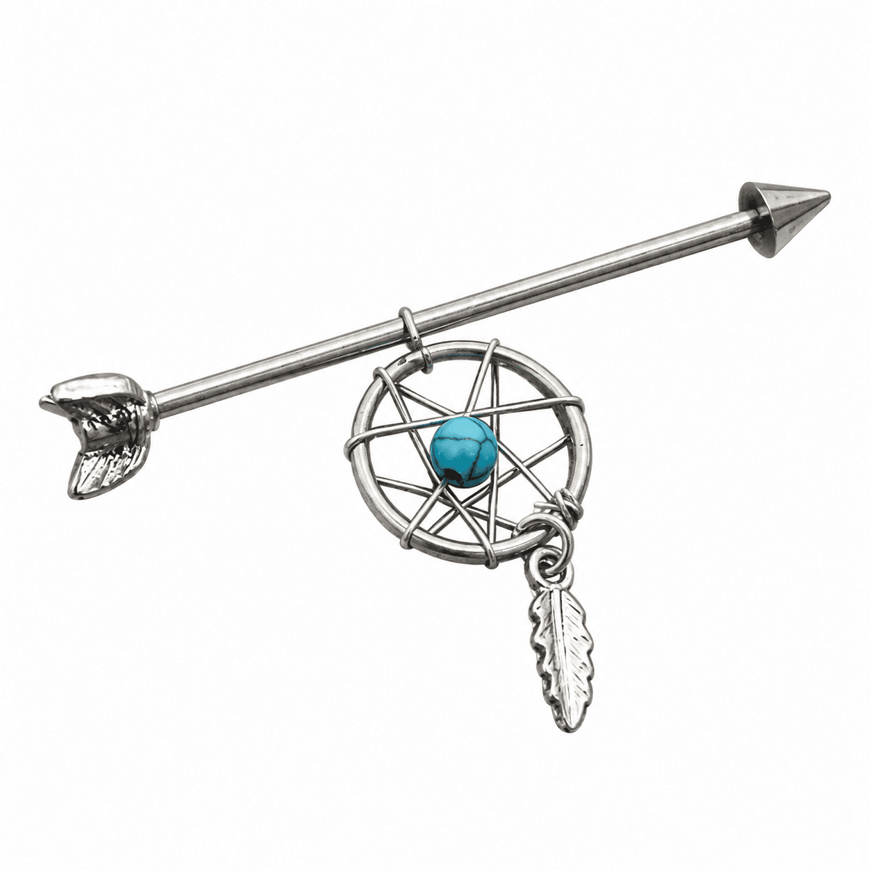 Silver Dreamcatcher Industrial Barbell πͺΆβ¨