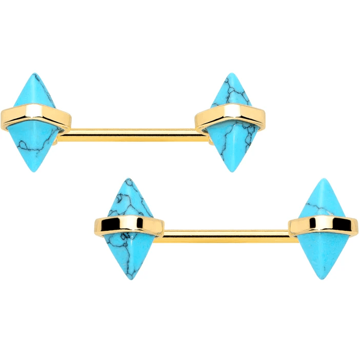 Gold Turquoise Stone Nipple Rings 💎✨