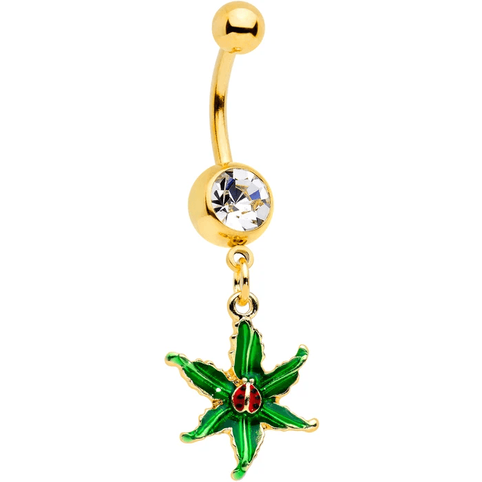 Gold Leaf & Ladybug Dangle Belly Ring ππ