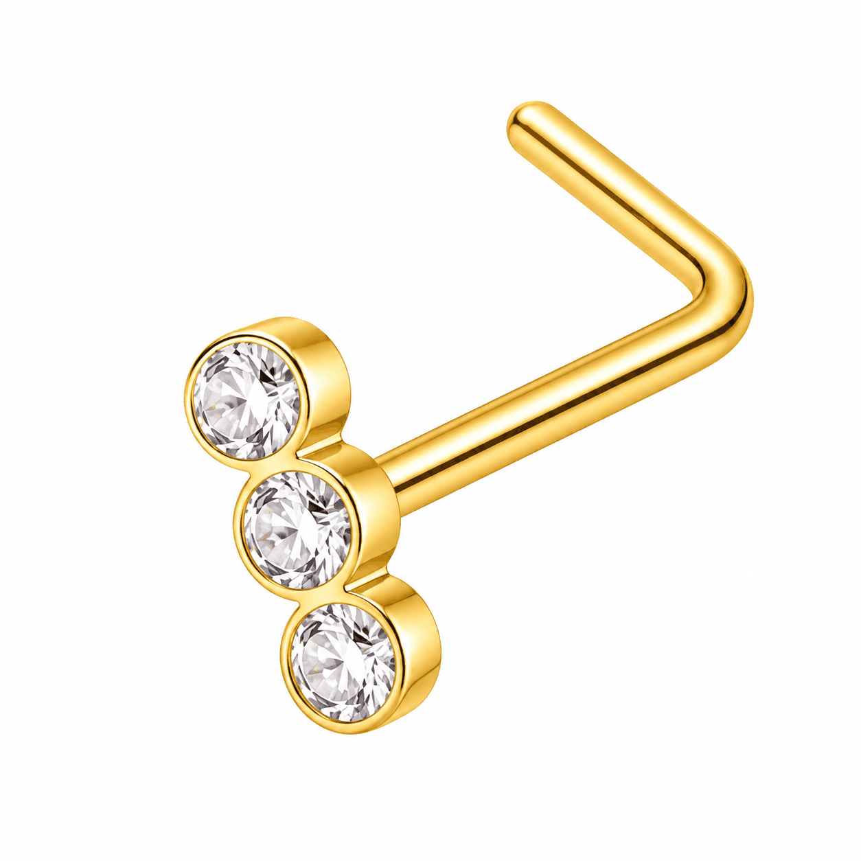 Gold Triple Crystal Nose Stud