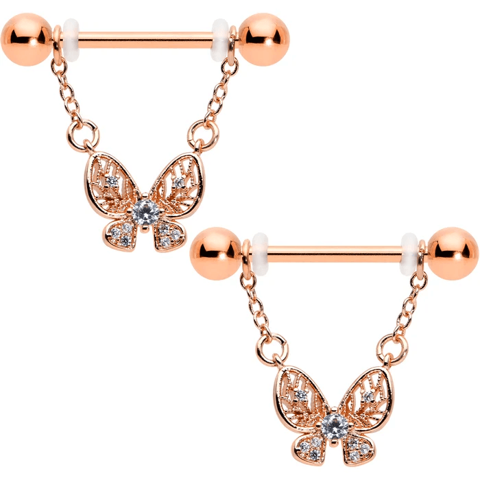 Rose Gold Butterfly Chain Nipple Rings π¦β¨