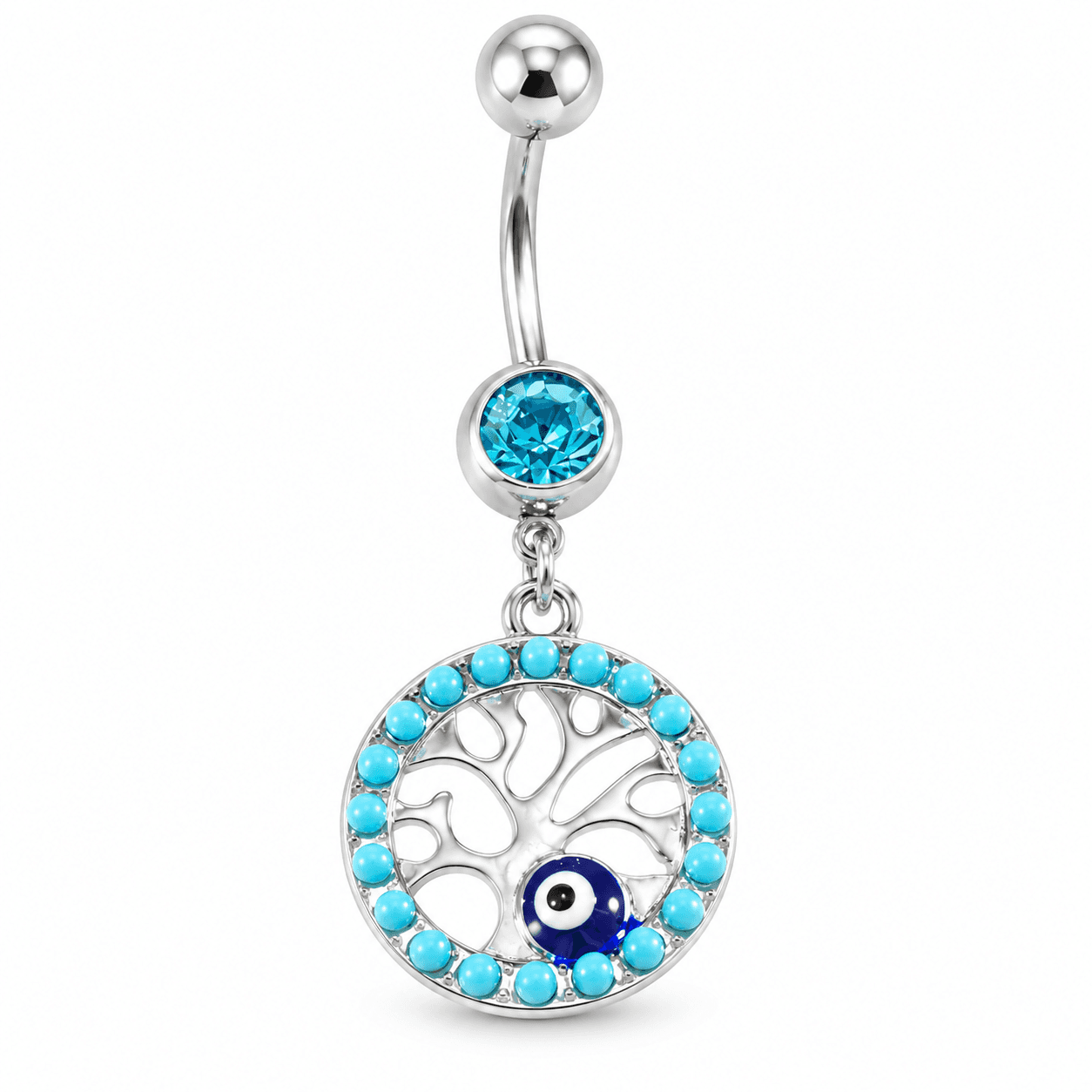 Turquoise Tree of Life Evil Eye Belly Ring π§Ώπ³
