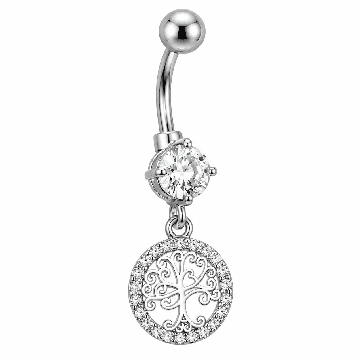 Silver Tree of Life Dangle Belly Ring π³β¨
